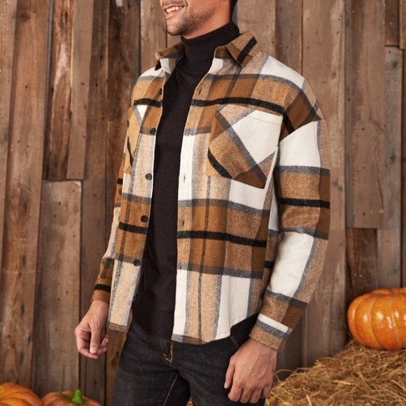 Plaid Pocket Patched Overcoat Shacket - Picture 6 of 9